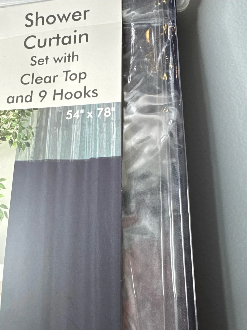 Shower Curtain Set with Clear Top and 9 Hooks - Navy blue 54” x 78” bathroom